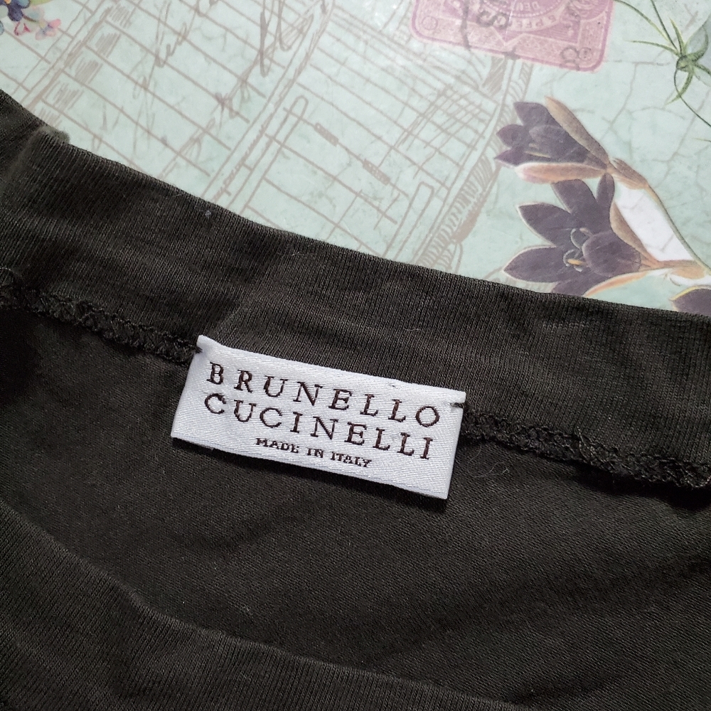 Brunello Cucinelli Brown Tee with Gray Knit Raglan Sleeves - Picture 6 of 9